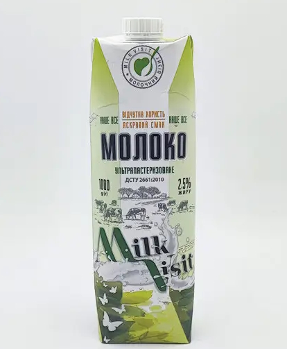 Молоко ультрапастеризоване 2,5% жиру Молочний Візит, 1000г(брикет)